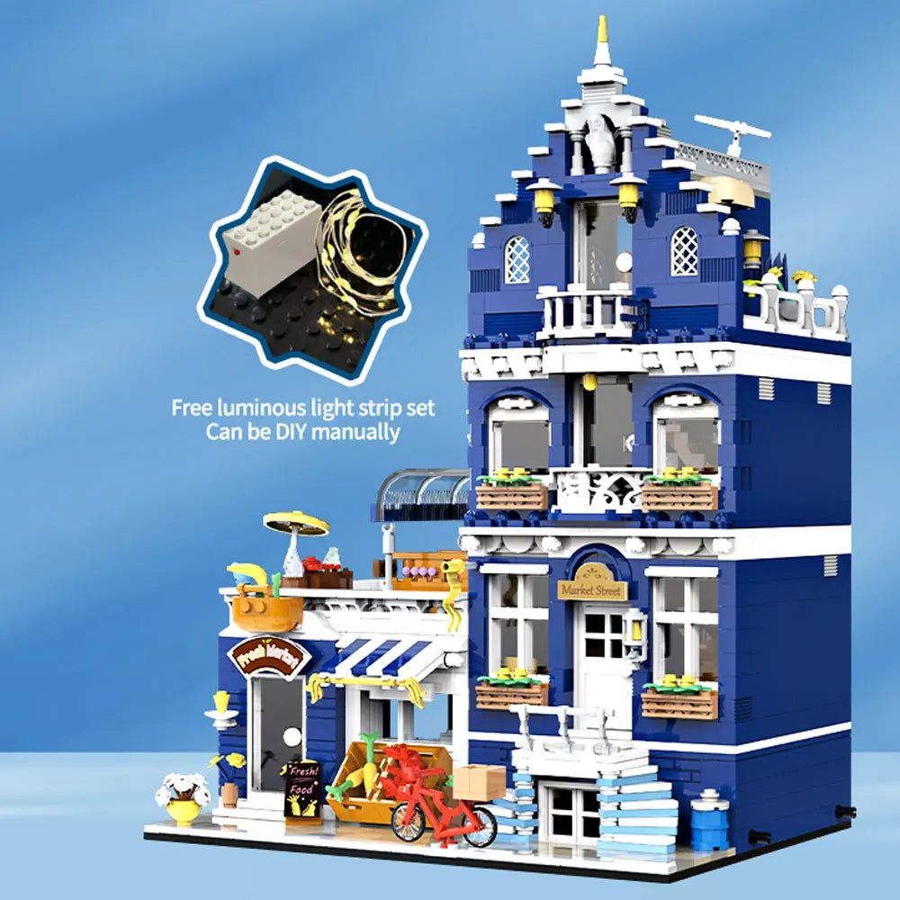 1456pcs European Market Street Villa House Building Blocks MINI Bricks Toys