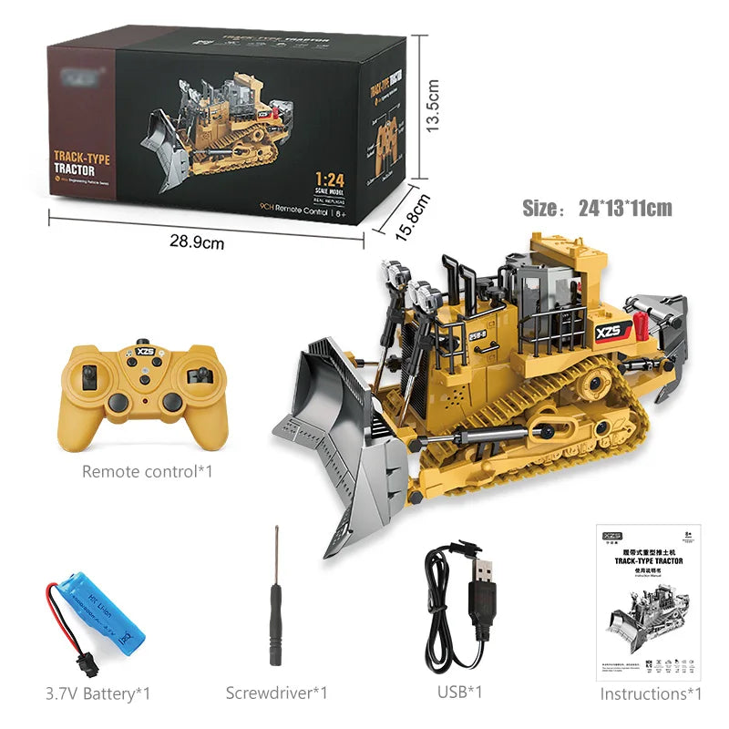 Control the RC Bulldozer Truck – Alloy Crawler, Excavator Engineering Toy!