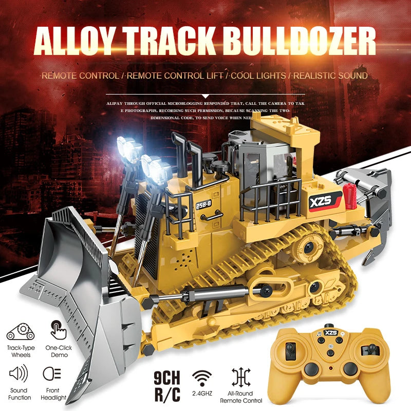 Control the RC Bulldozer Truck – Alloy Crawler, Excavator Engineering Toy!