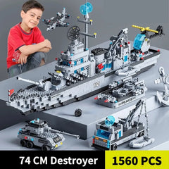 1560pcs 6 IN 1 Military Navy Ship Building Blocks Brick Army Warship Toys