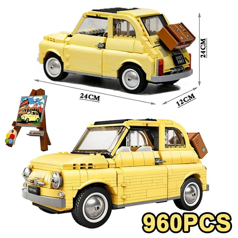 Technical Fiat 500 Building Blocks Classic Yellow Car 960 PCS Model 10271  Creator Assemble Vehicle Bricks