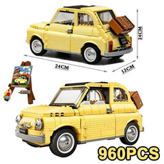 Technical Fiat 500 Building Blocks Classic Yellow Car 960 PCS Model 10271  Creator Assemble Vehicle Bricks