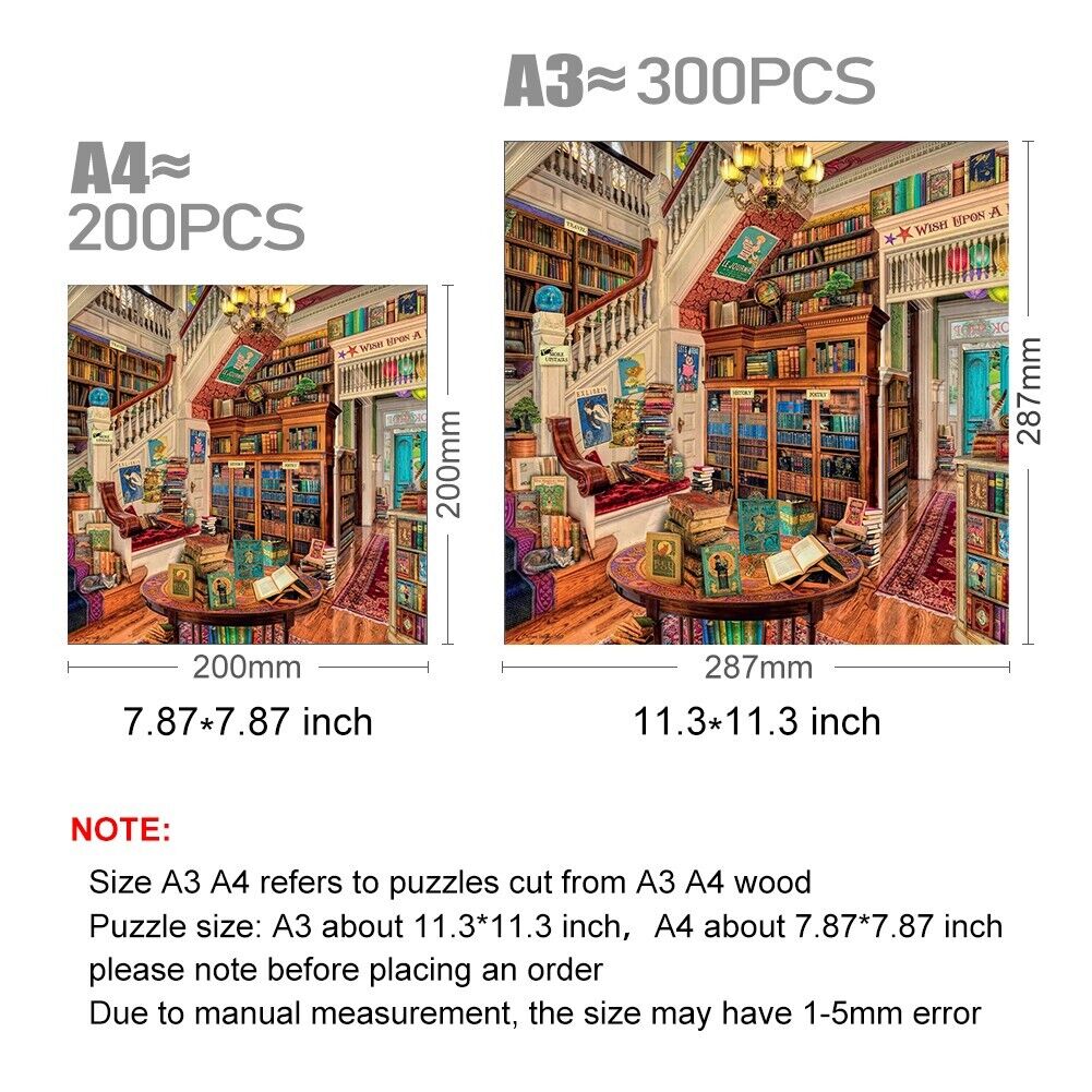 A4 Wooden Jigsaw Puzzle 200 Pieces | Exquisite Bookstore | Unique Puzzle